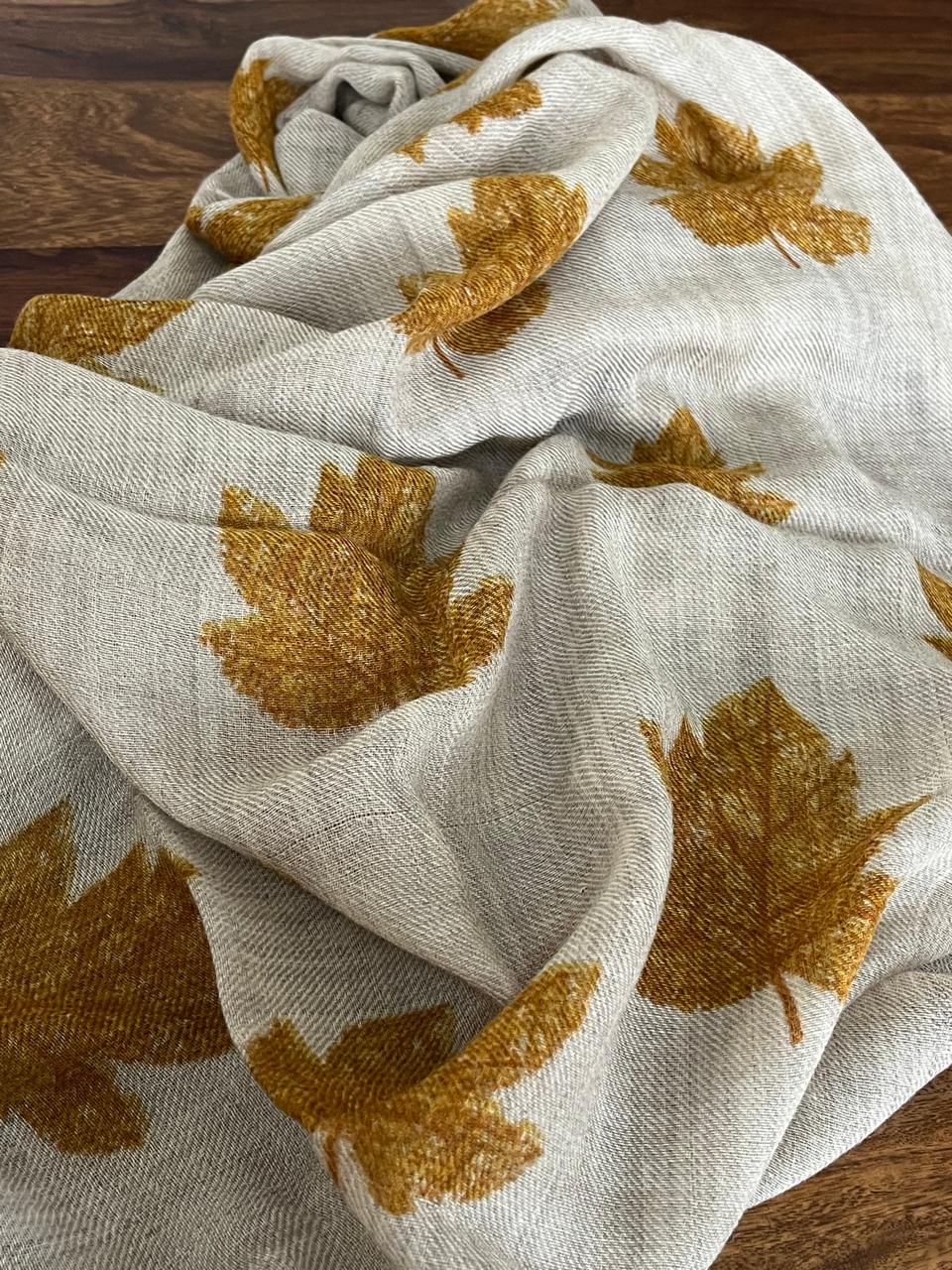 Leaf Printed Pure Wool Handwoven Stoles