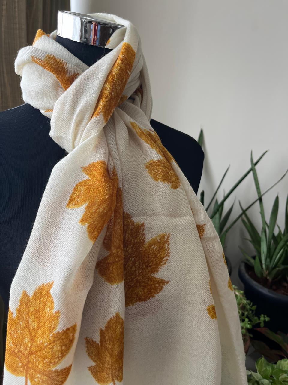 Leaf Printed Pure Wool Handwoven Stoles