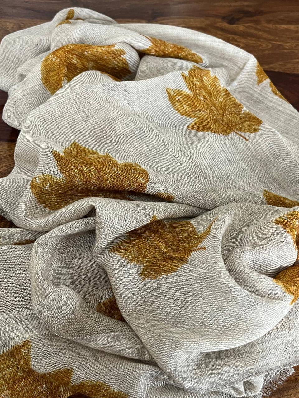 Leaf Printed Pure Wool Handwoven Stoles