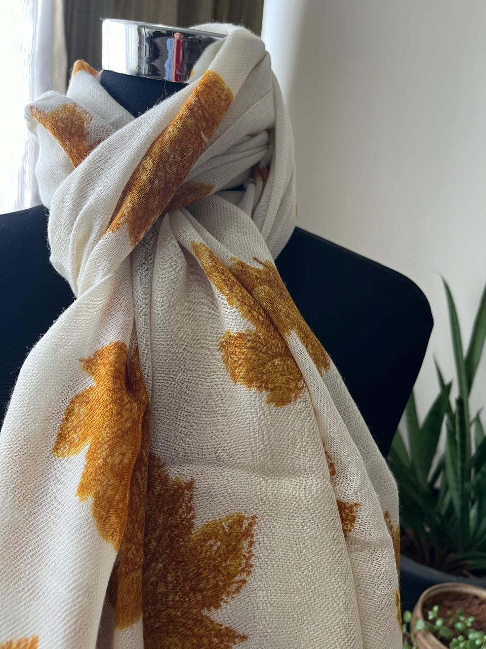 Leaf Printed Pure Wool Handwoven Stoles