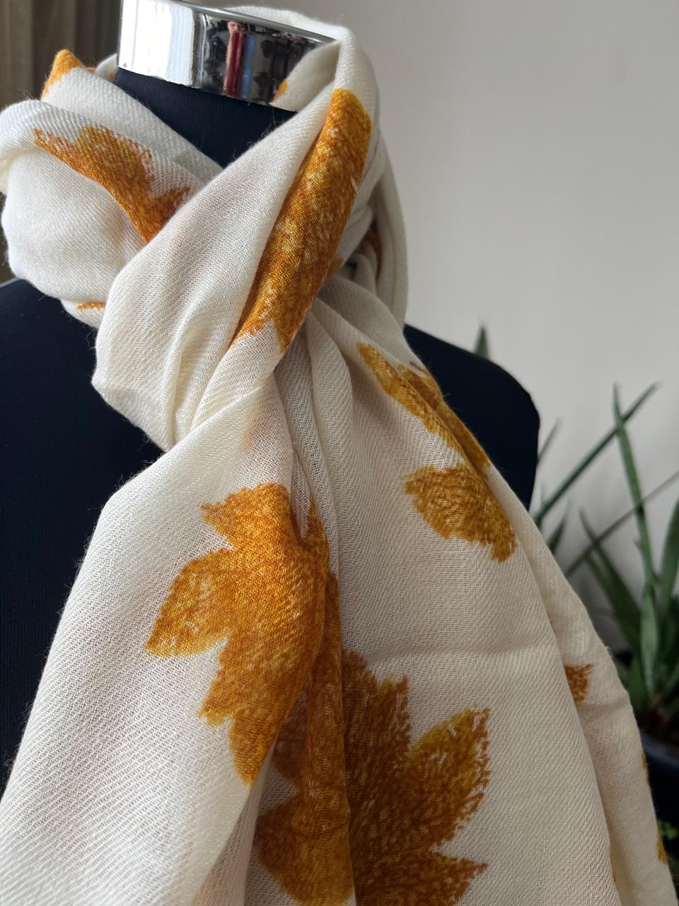 Leaf Printed Pure Wool Handwoven Stoles