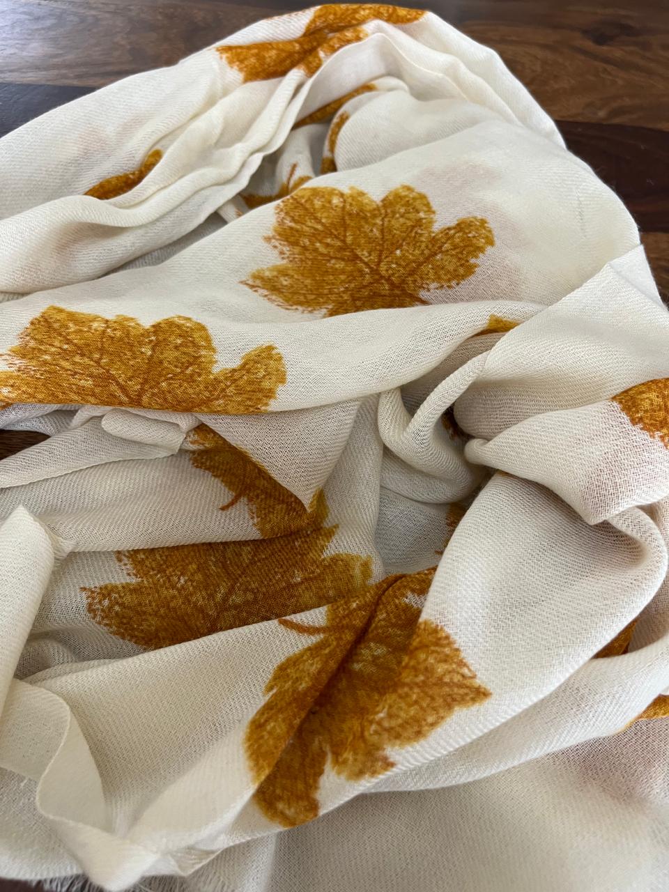 Leaf Printed Pure Wool Handwoven Stoles