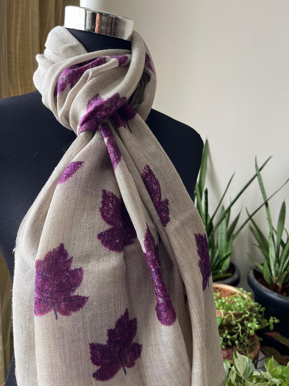 Leaf Printed Pure Wool Handwoven Stoles