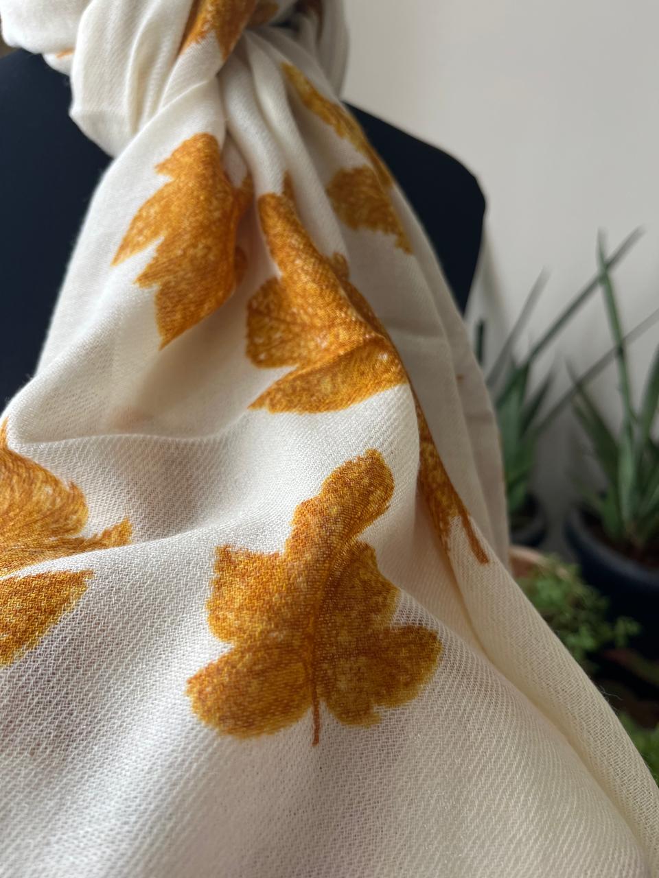 Leaf Printed Pure Wool Handwoven Stoles