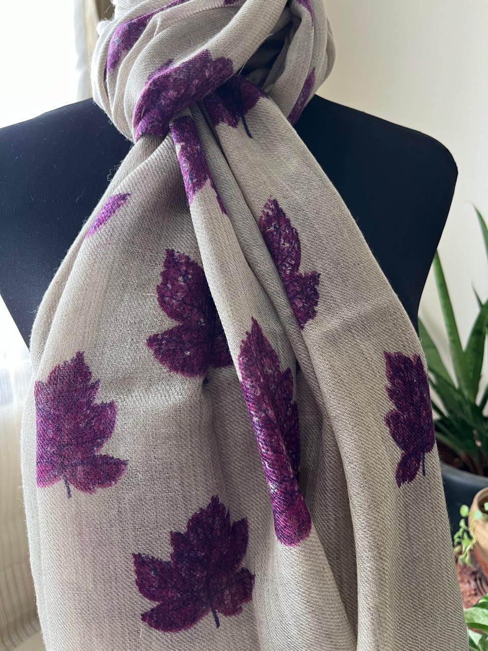 Leaf Printed Pure Wool Handwoven Stoles