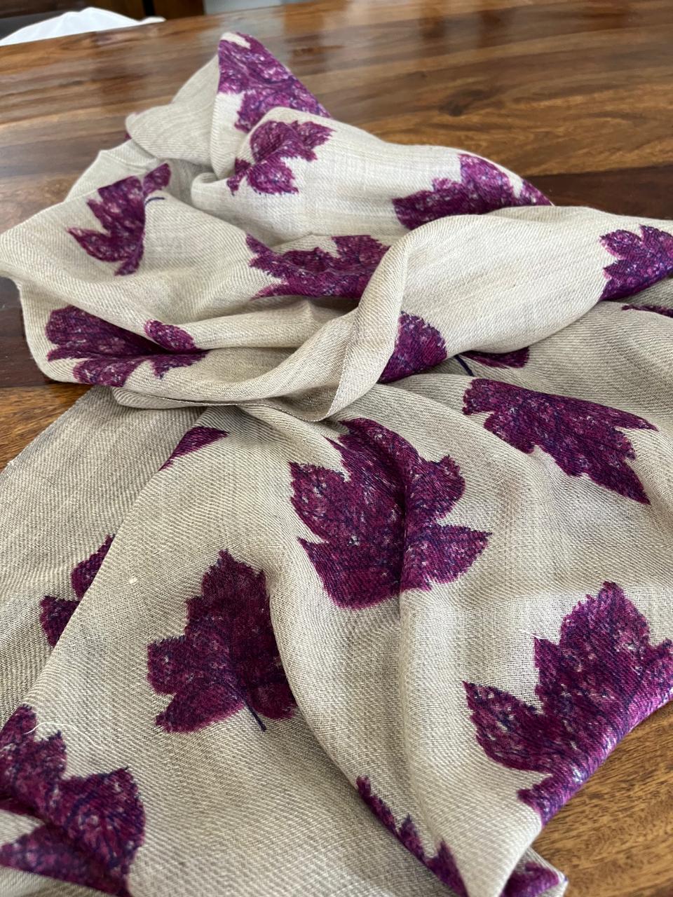 Leaf Printed Pure Wool Handwoven Stoles