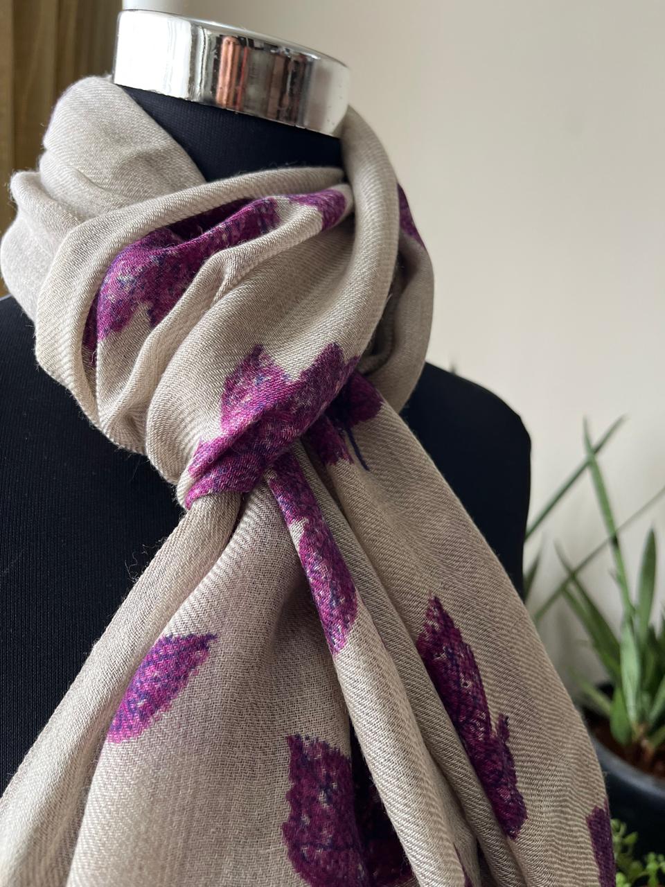 Leaf Printed Pure Wool Handwoven Stoles