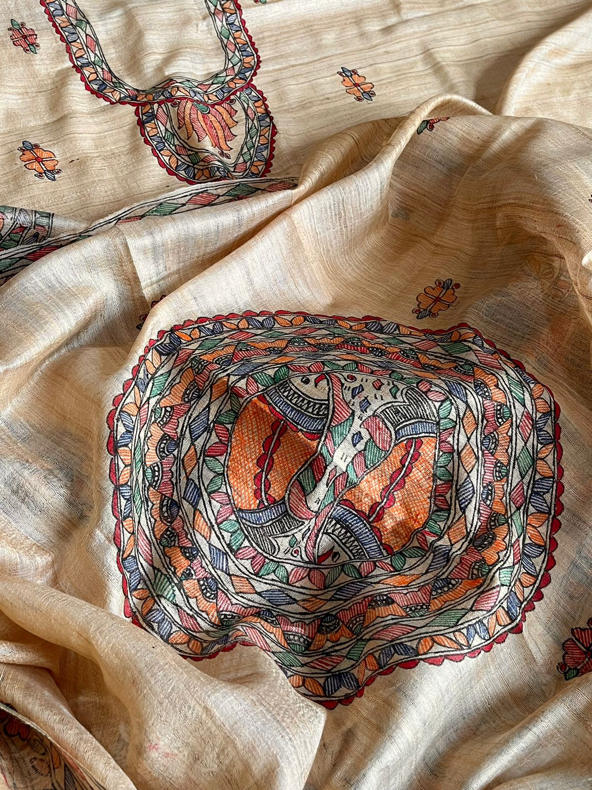 Handpainted Madhubani Pure Tussar Silk Kurta Dupatta sets