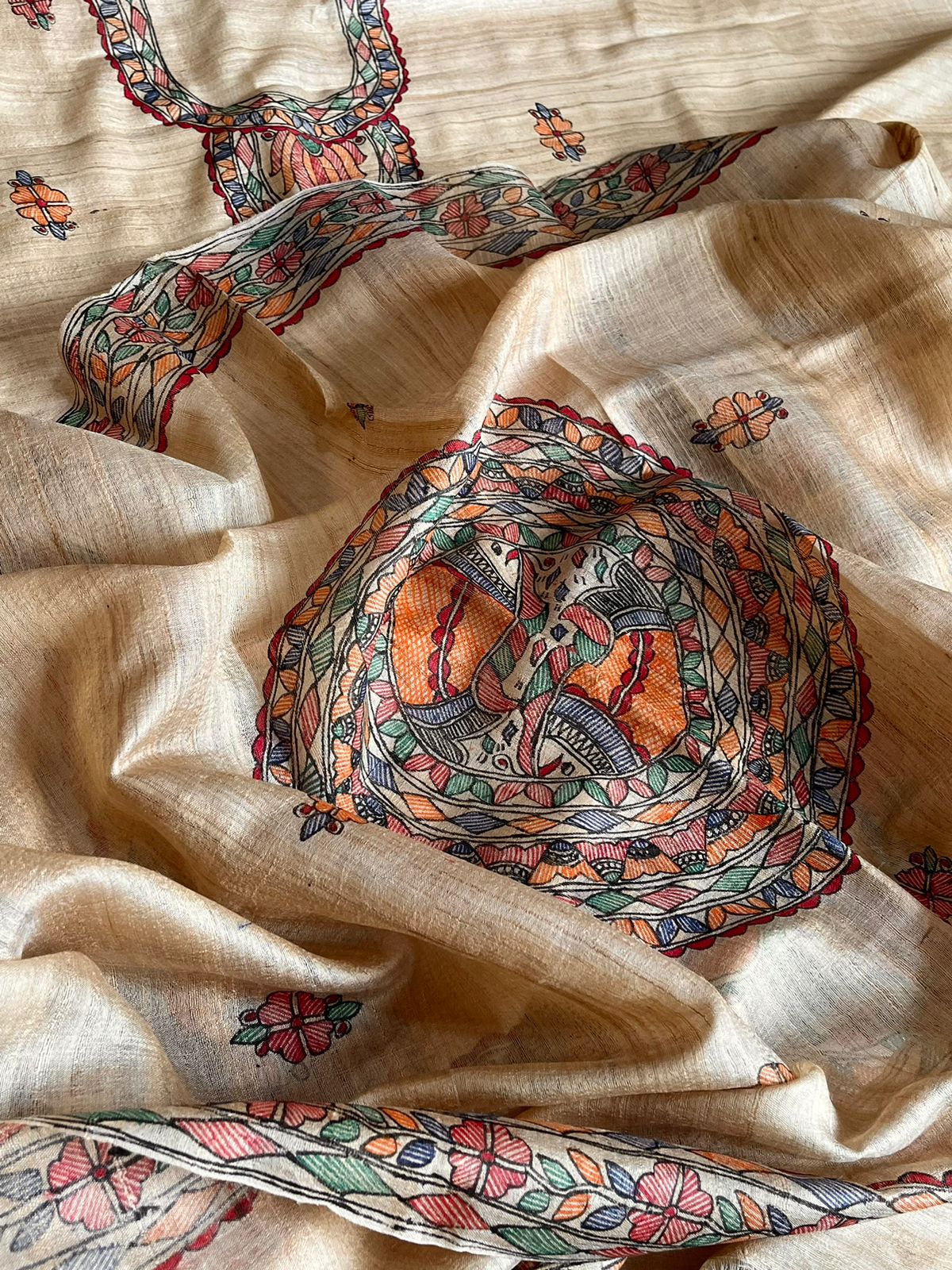 Handpainted Madhubani Pure Tussar Silk Kurta Dupatta sets