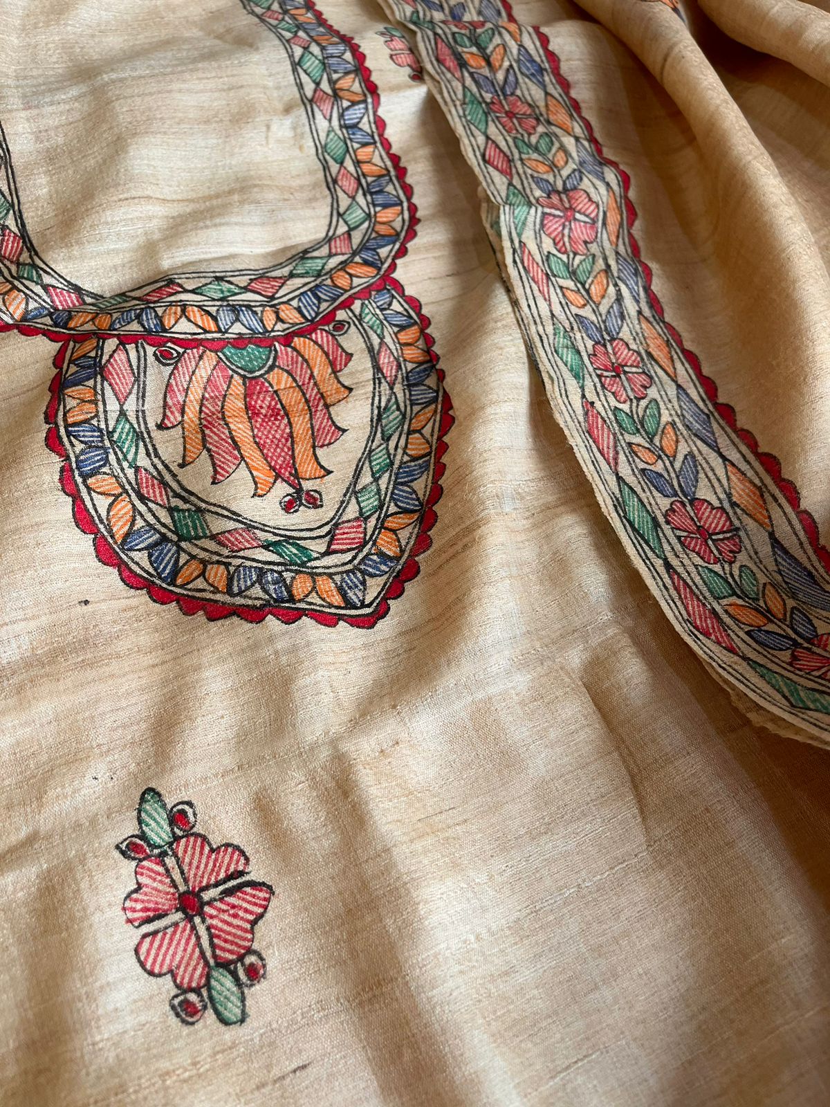 Handpainted Madhubani Pure Tussar Silk Kurta Dupatta sets