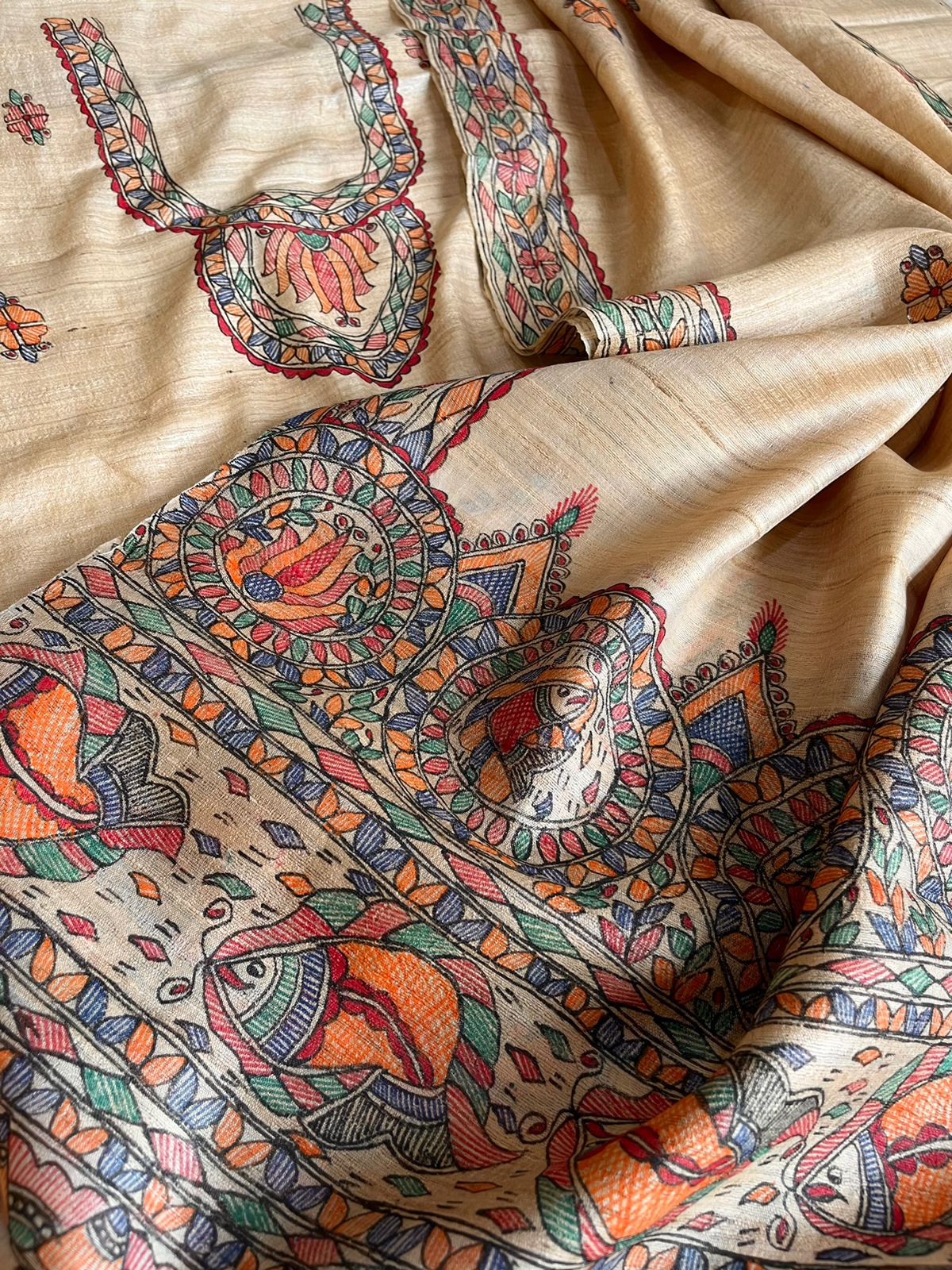 Handpainted Madhubani Pure Tussar Silk Kurta Dupatta sets