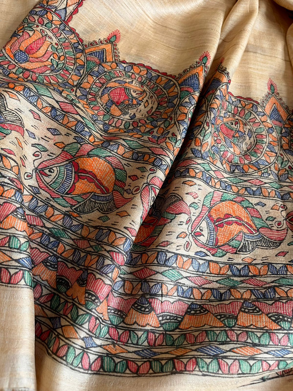 Handpainted Madhubani Pure Tussar Silk Kurta Dupatta sets