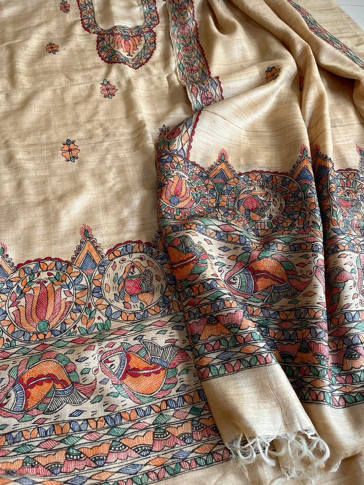 Handpainted Madhubani Pure Tussar Silk Kurta Dupatta sets