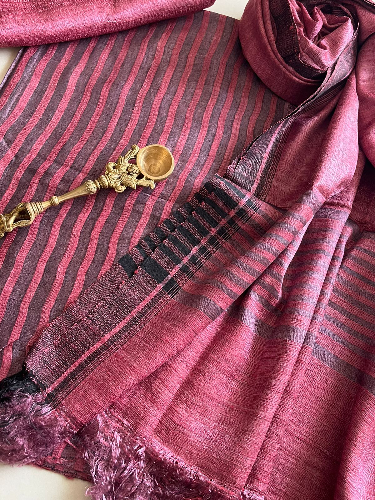 Pure Tussar Geecha Silk Striped Handwoven Suits