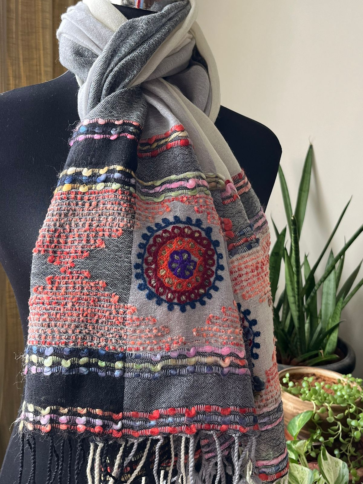 Soft and Cozy Pure Wool Woven Tribal Stole Scarf