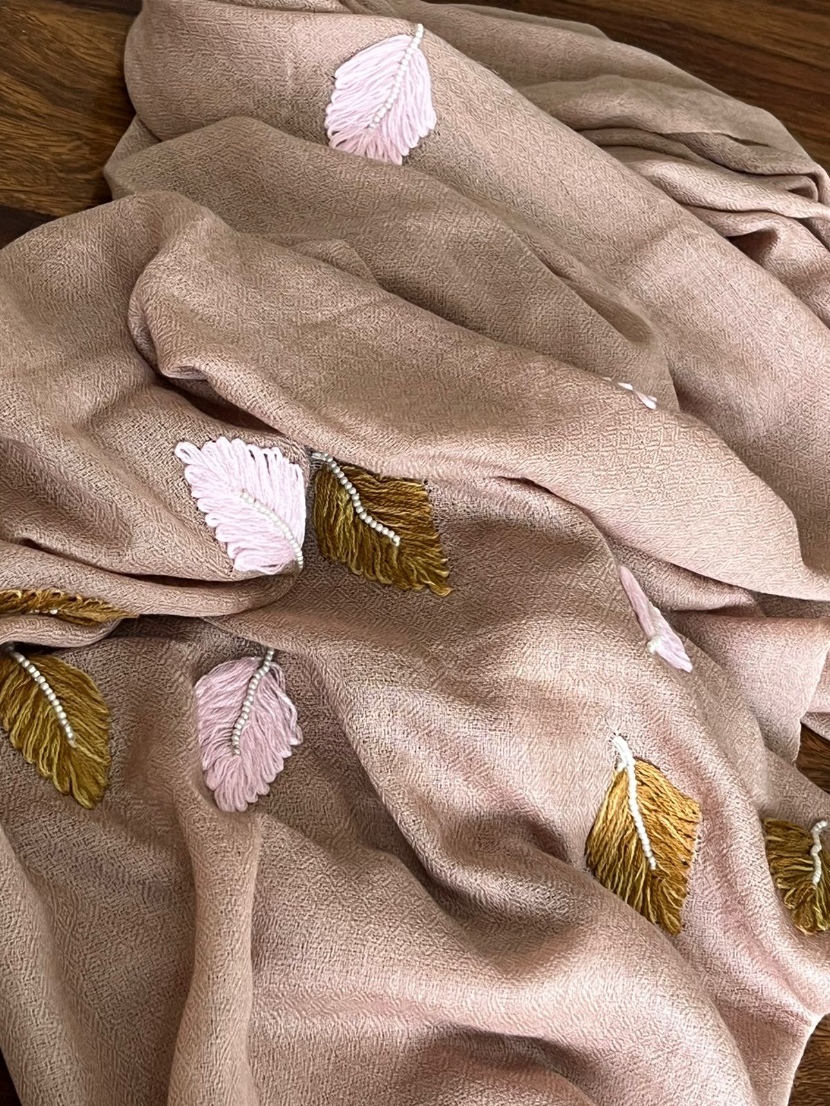 Mocha Mousse Series Woollen Stole with Embroidery with Agate Beads Nacklace