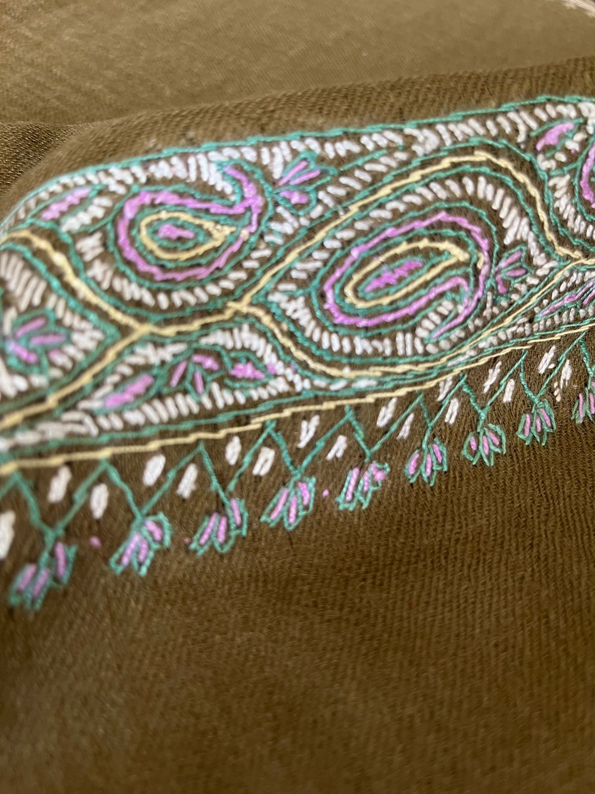 Beautiful Sozni Embroidered Handcrafted Woollen Stoles - Beige