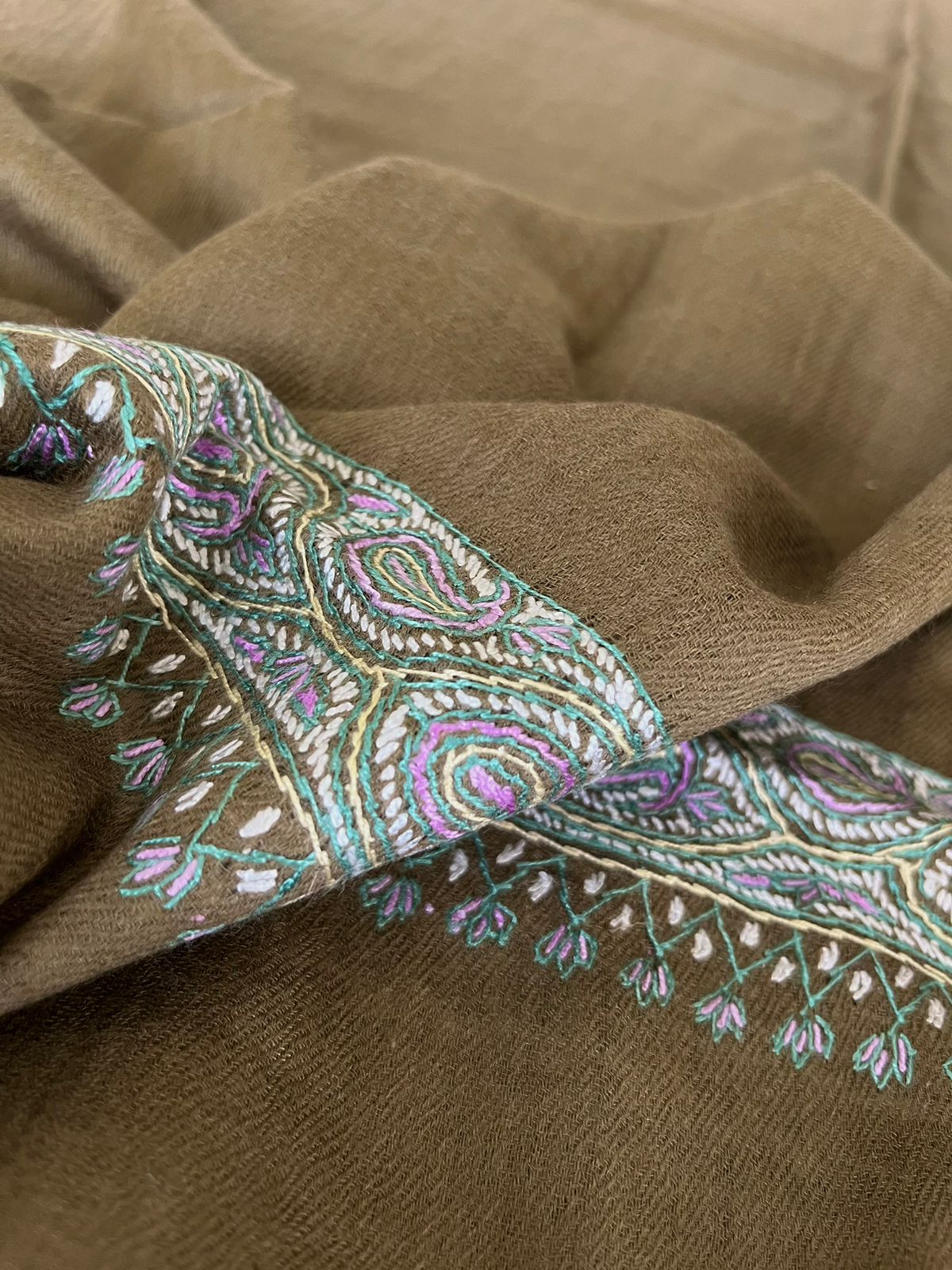 Beautiful Sozni Embroidered Handcrafted Woollen Stoles - Beige