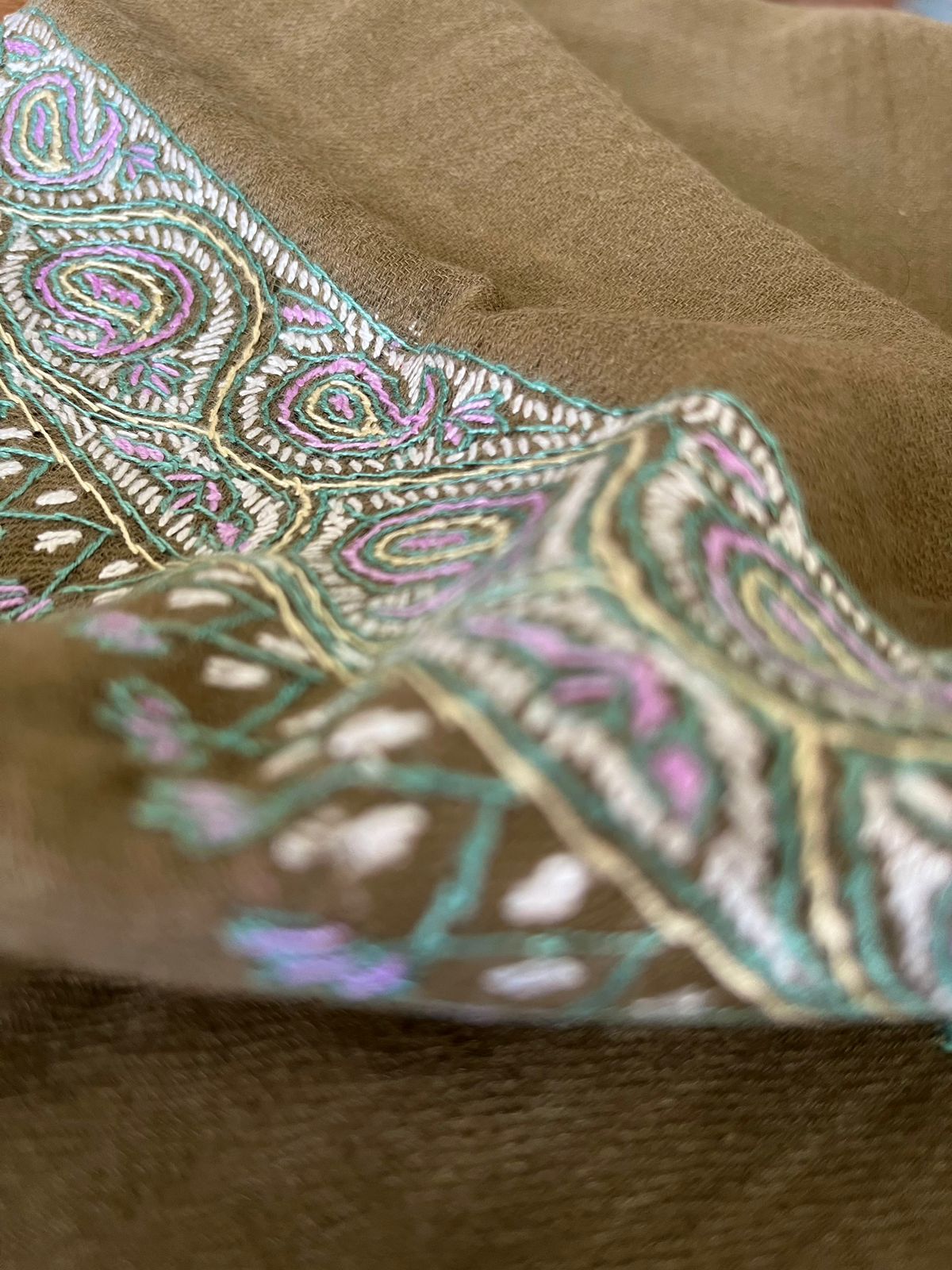 Beautiful Sozni Embroidered Handcrafted Woollen Stoles - Beige