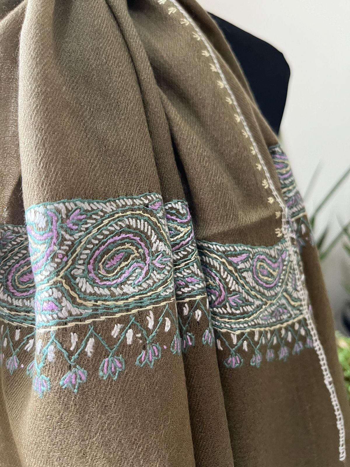 Beautiful Sozni Embroidered Handcrafted Woollen Stoles - Beige