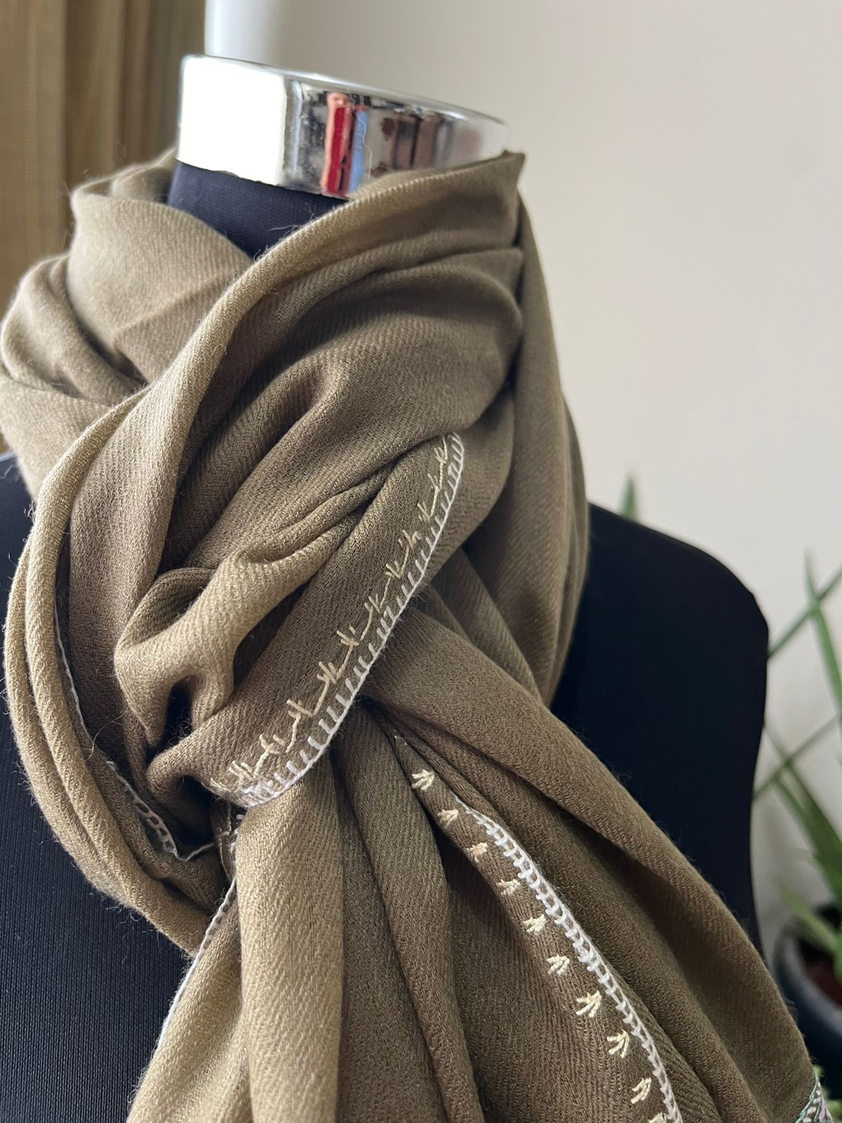 Beautiful Sozni Embroidered Handcrafted Woollen Stoles - Beige