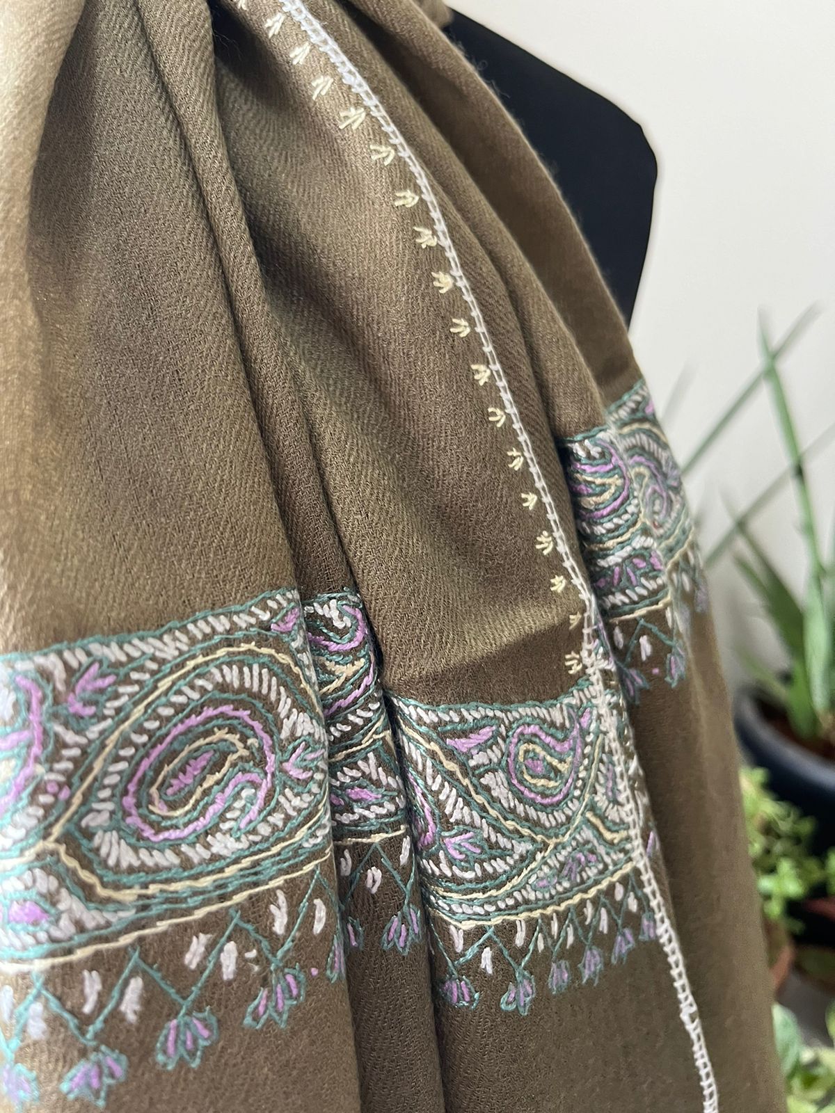 Beautiful Sozni Embroidered Handcrafted Woollen Stoles - Beige