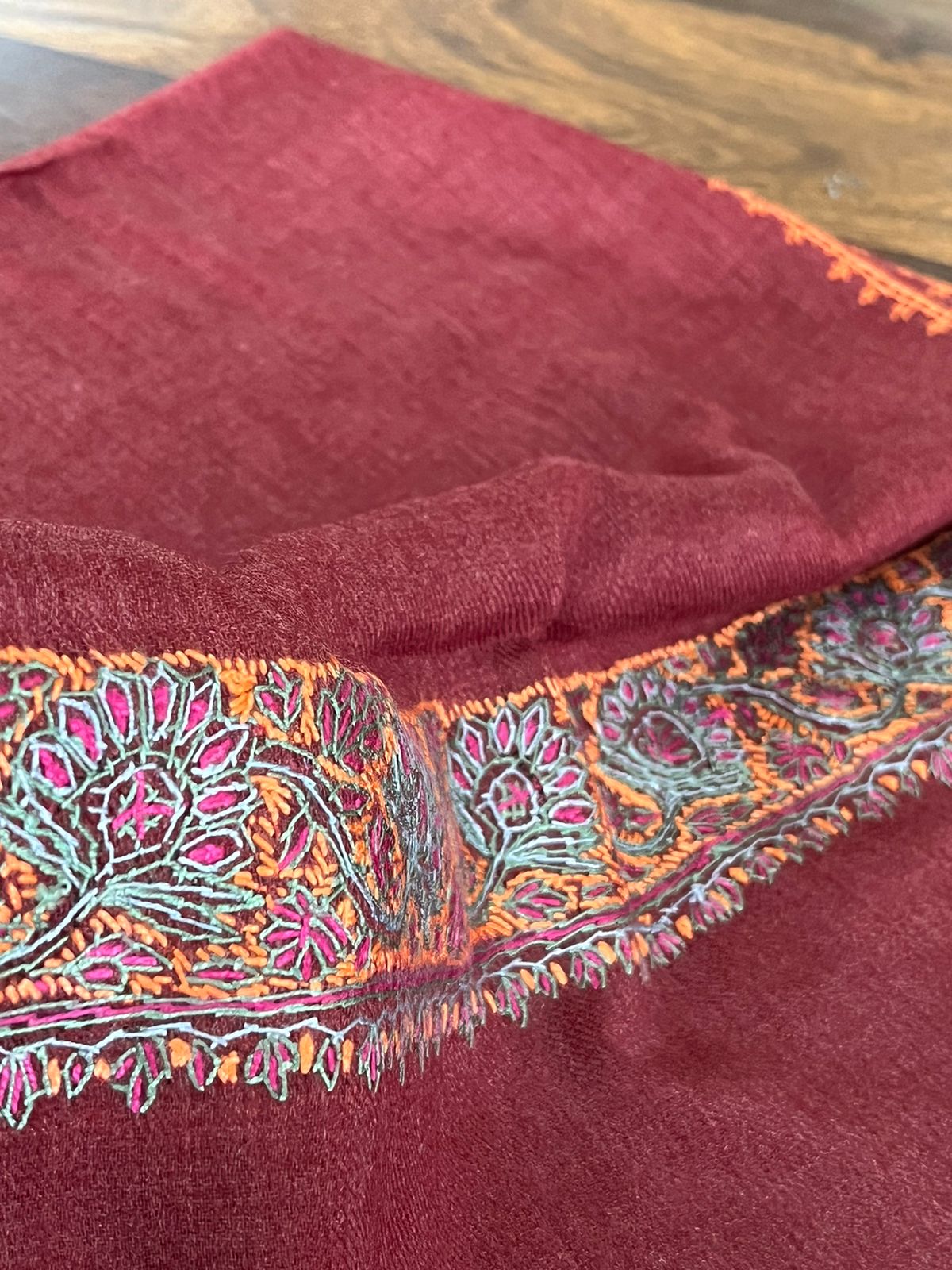 Beautiful Sozni Embroidered Handcrafted Woollen Stoles - Maroon