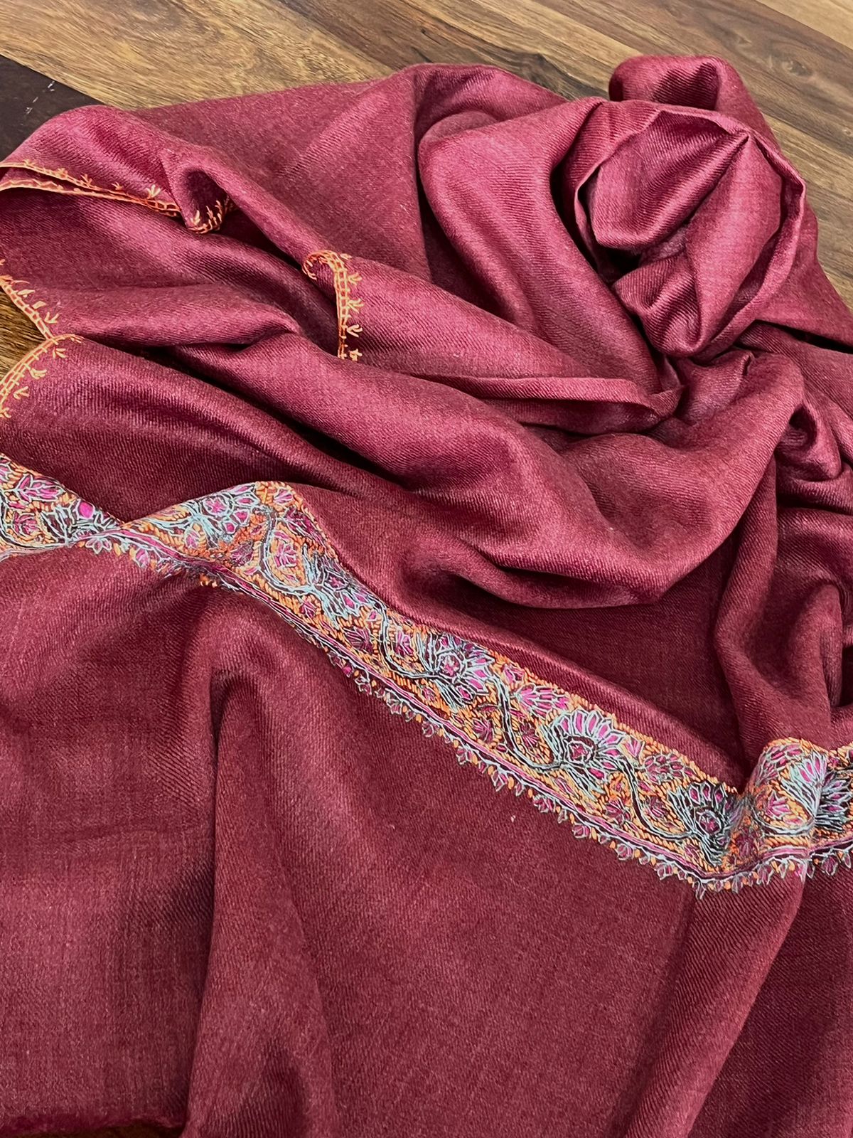 Beautiful Sozni Embroidered Handcrafted Woollen Stoles - Maroon