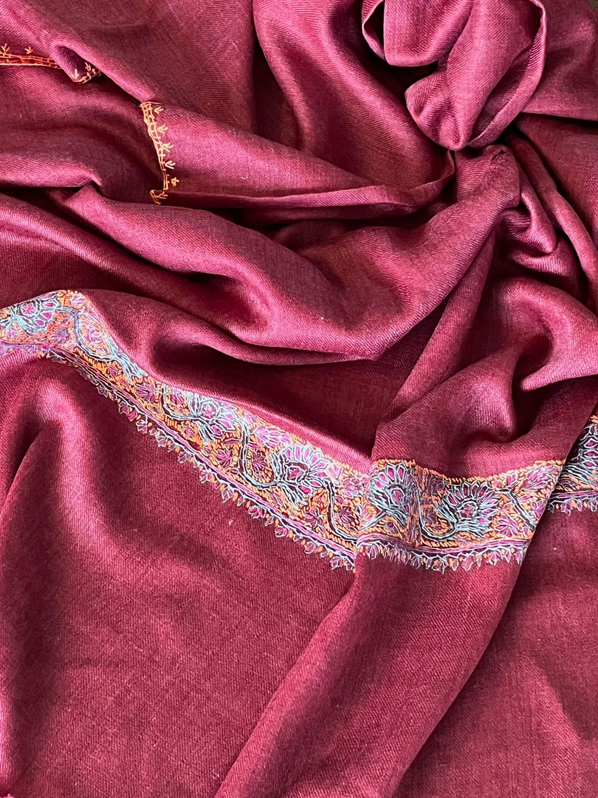 Beautiful Sozni Embroidered Handcrafted Woollen Stoles - Maroon