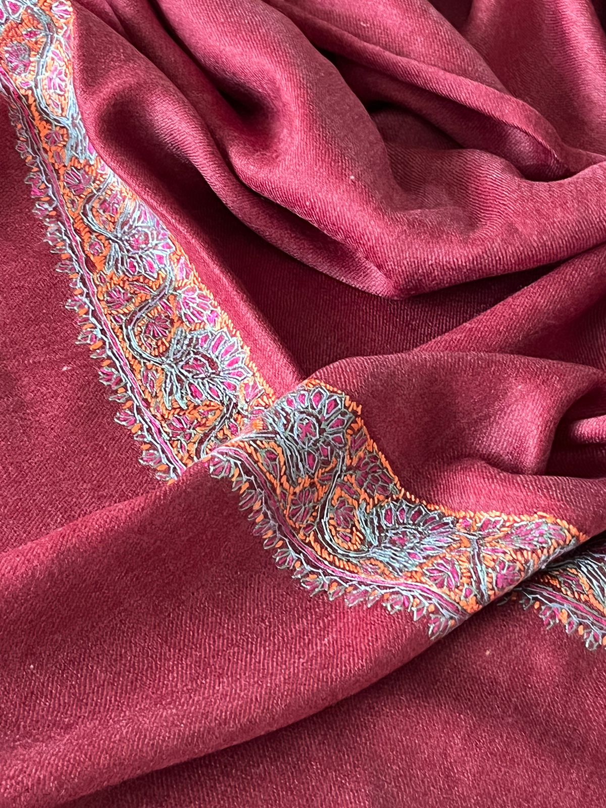 Beautiful Sozni Embroidered Handcrafted Woollen Stoles - Maroon