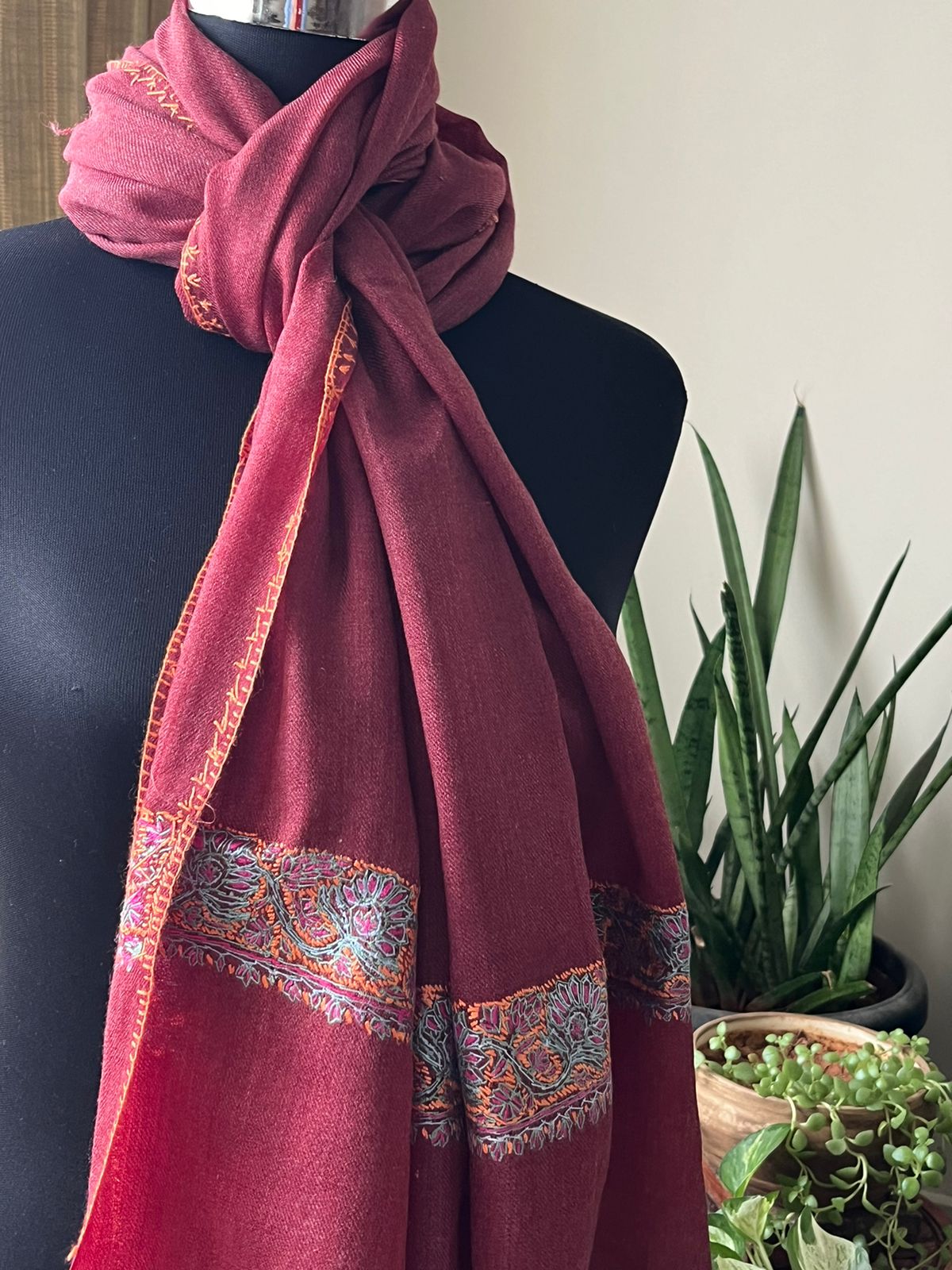 Beautiful Sozni Embroidered Handcrafted Woollen Stoles - Maroon