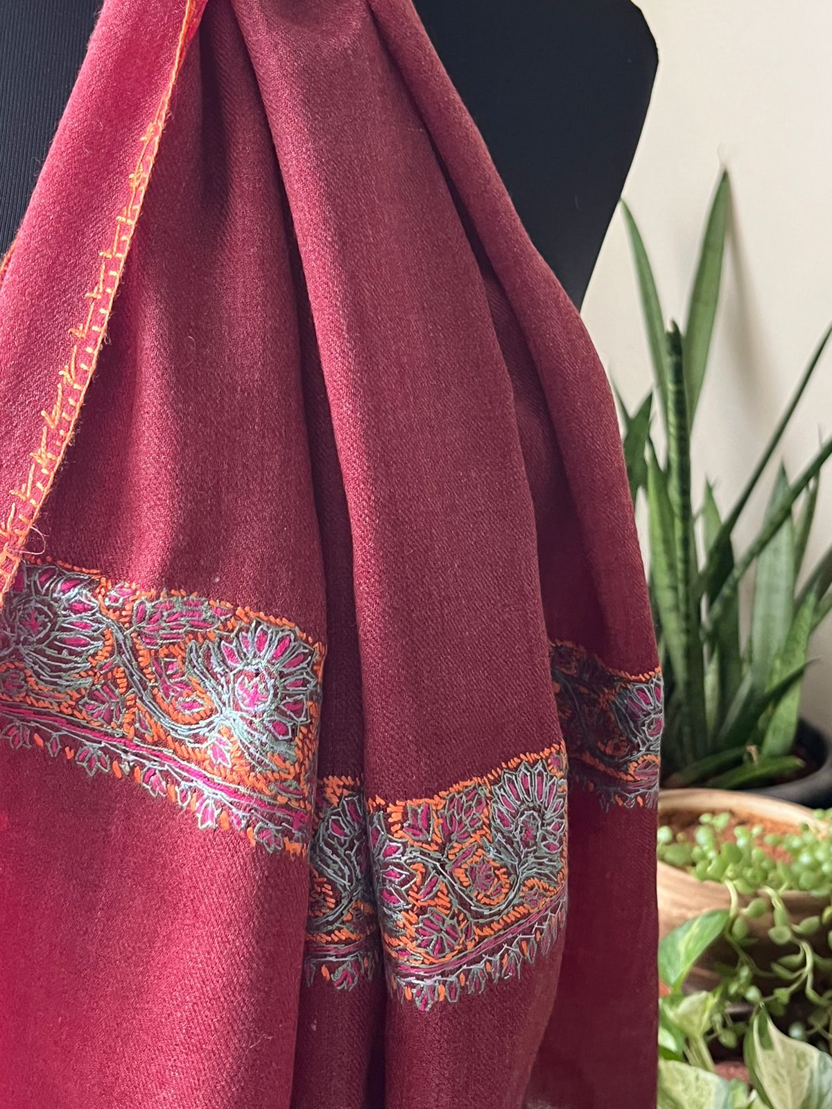Beautiful Sozni Embroidered Handcrafted Woollen Stoles - Maroon