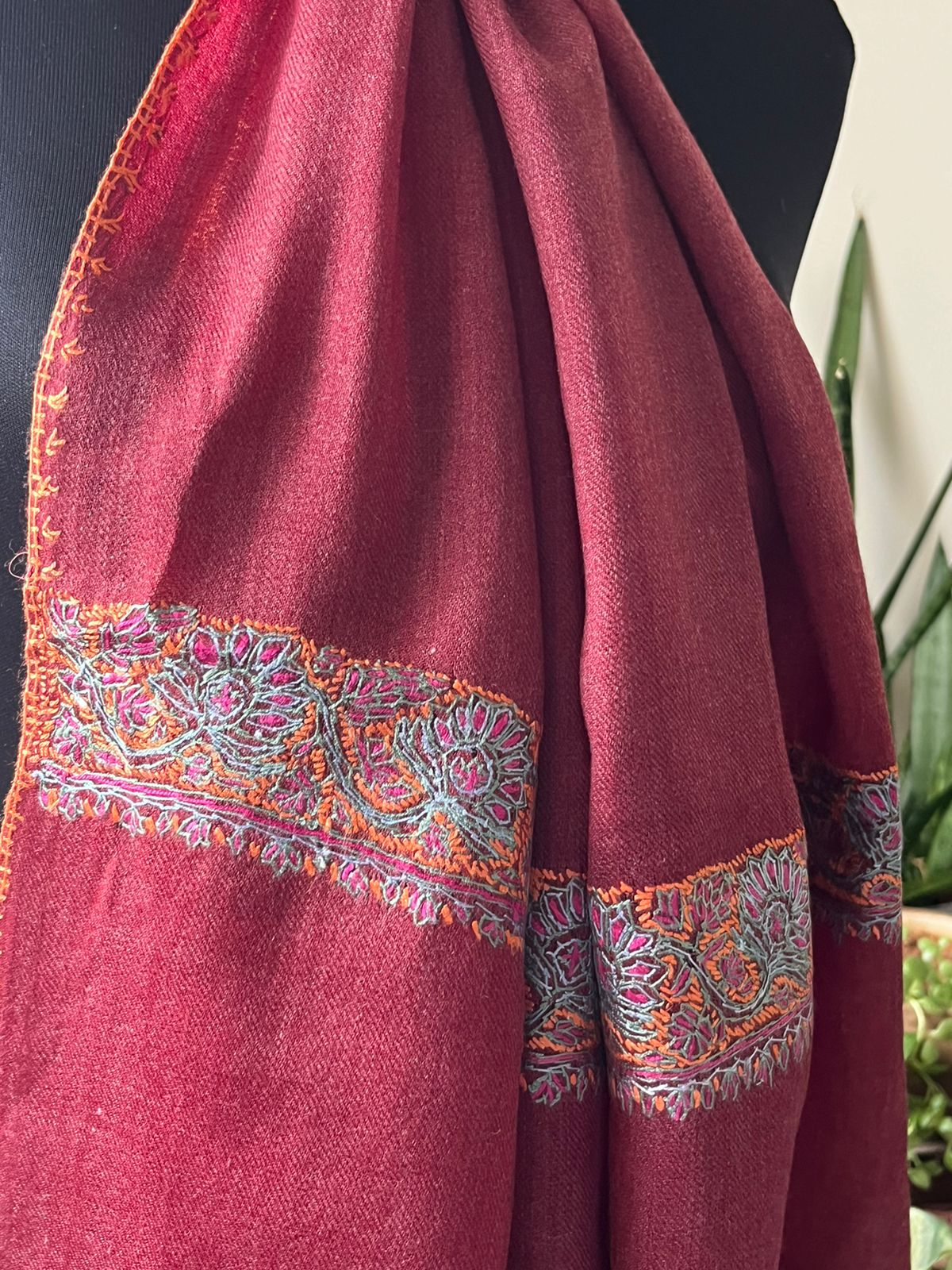 Beautiful Sozni Embroidered Handcrafted Woollen Stoles - Maroon