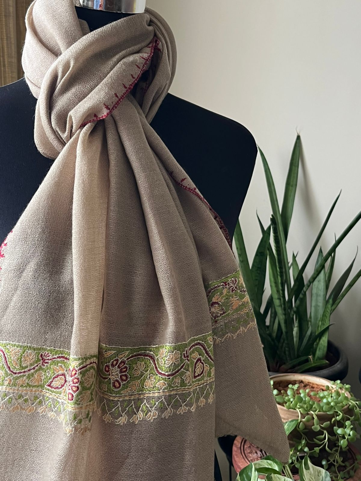 Beautiful Sozni Embroidered Handcrafted Woollen Stoles - Beige