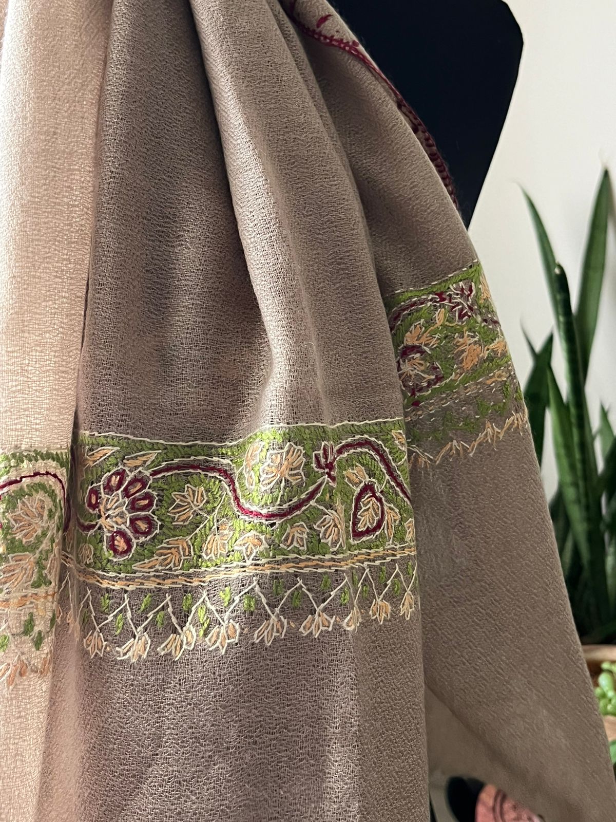 Beautiful Sozni Embroidered Handcrafted Woollen Stoles - Beige