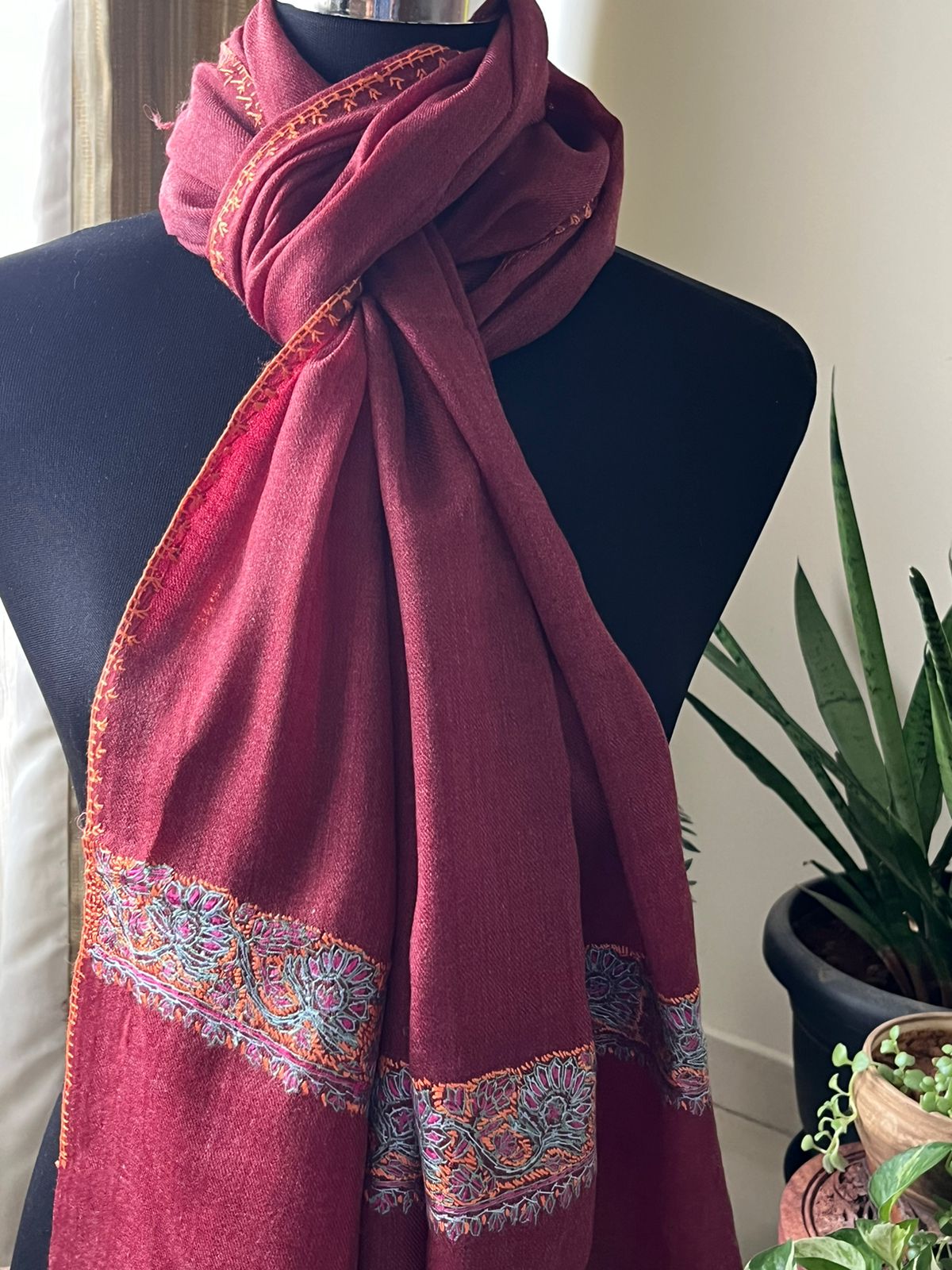 Beautiful Sozni Embroidered Handcrafted Woollen Stoles - Maroon