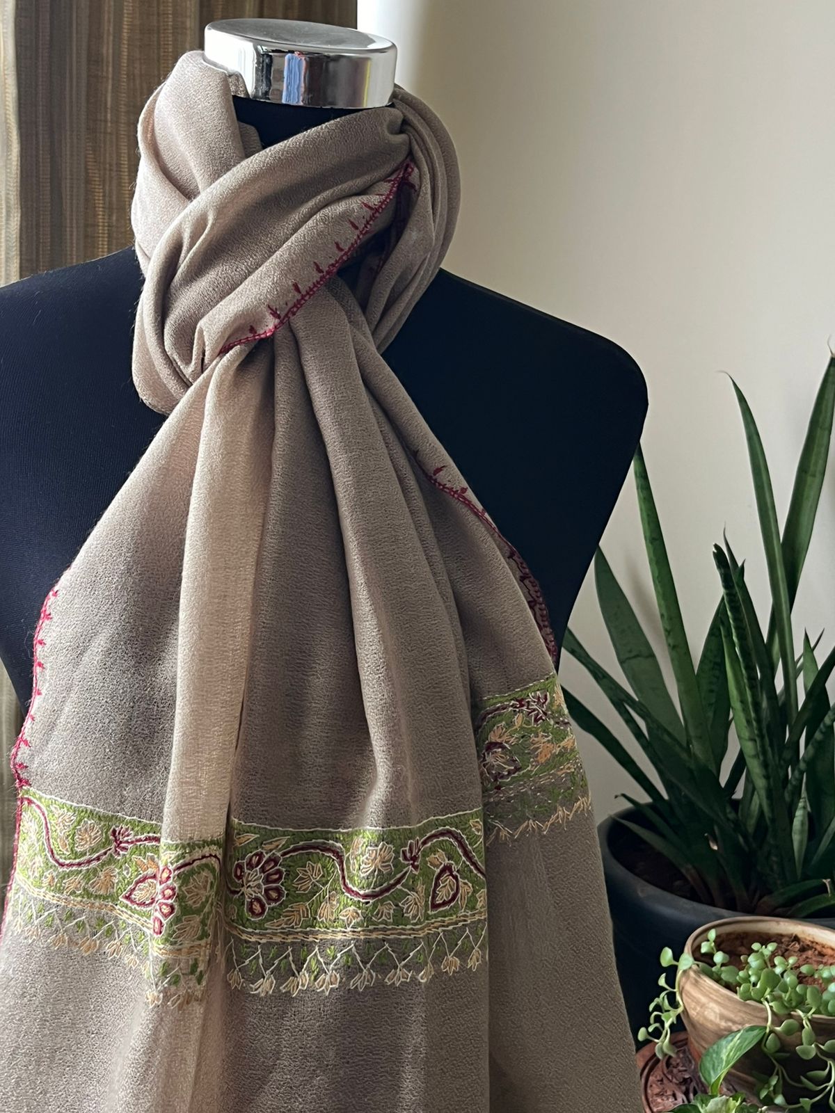 Beautiful Sozni Embroidered Handcrafted Woollen Stoles - Beige