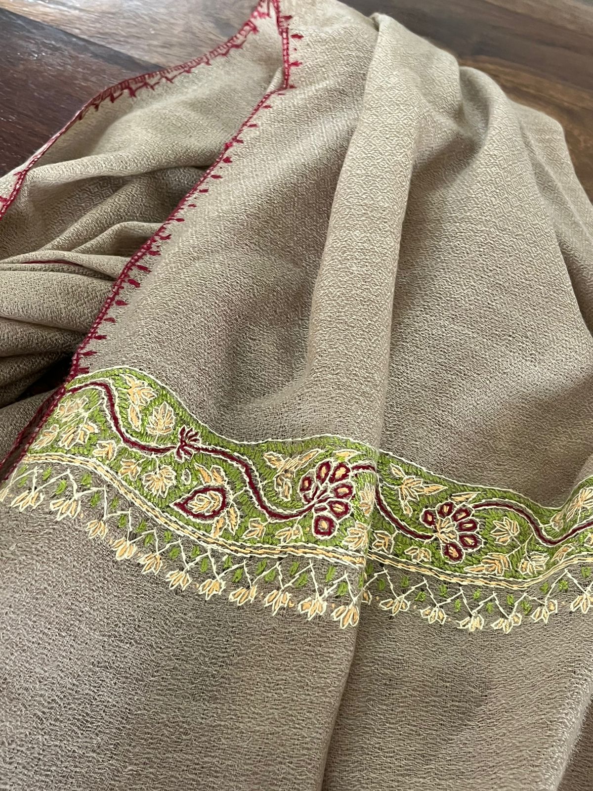 Beautiful Sozni Embroidered Handcrafted Woollen Stoles - Beige