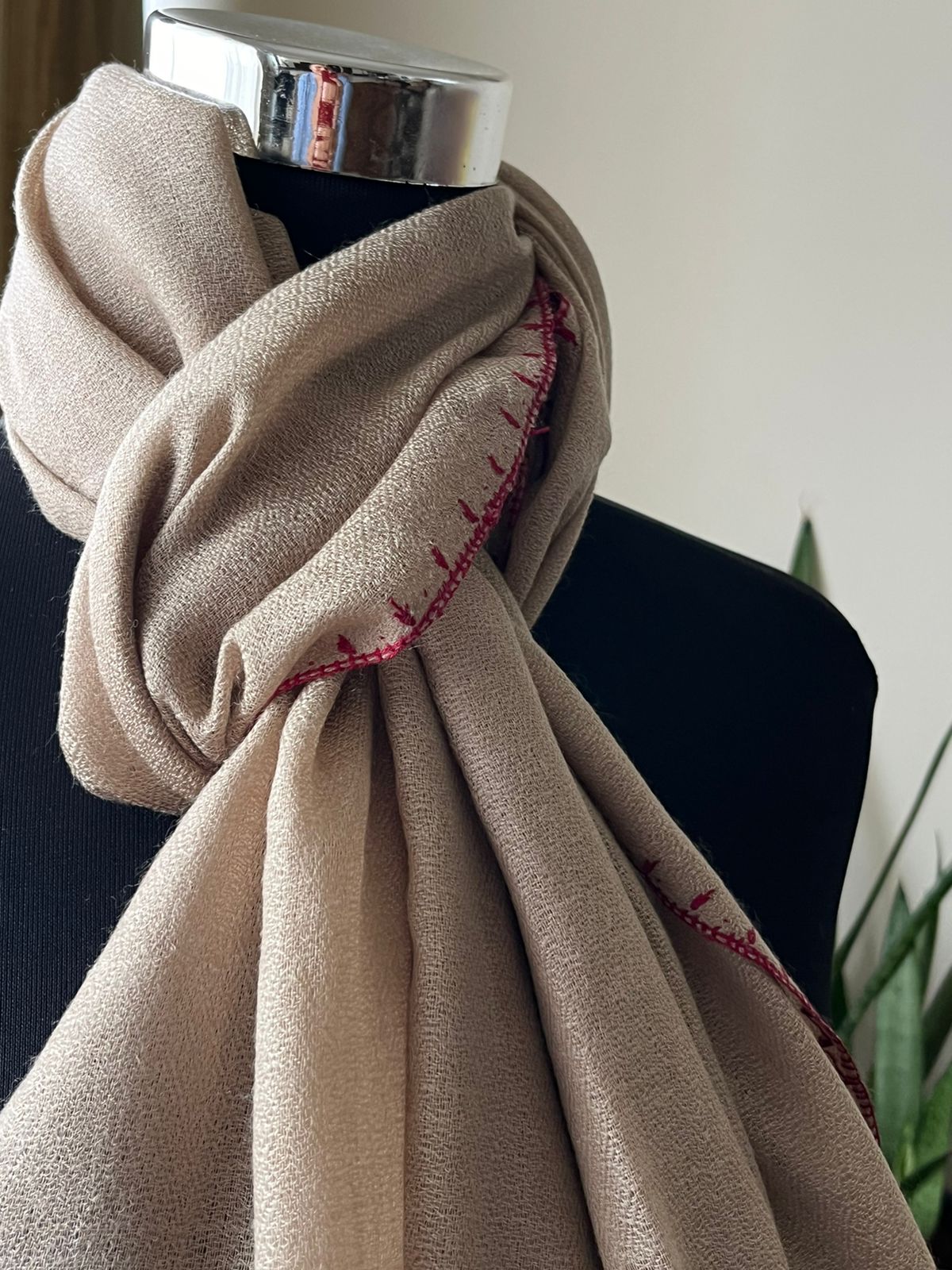 Beautiful Sozni Embroidered Handcrafted Woollen Stoles - Beige