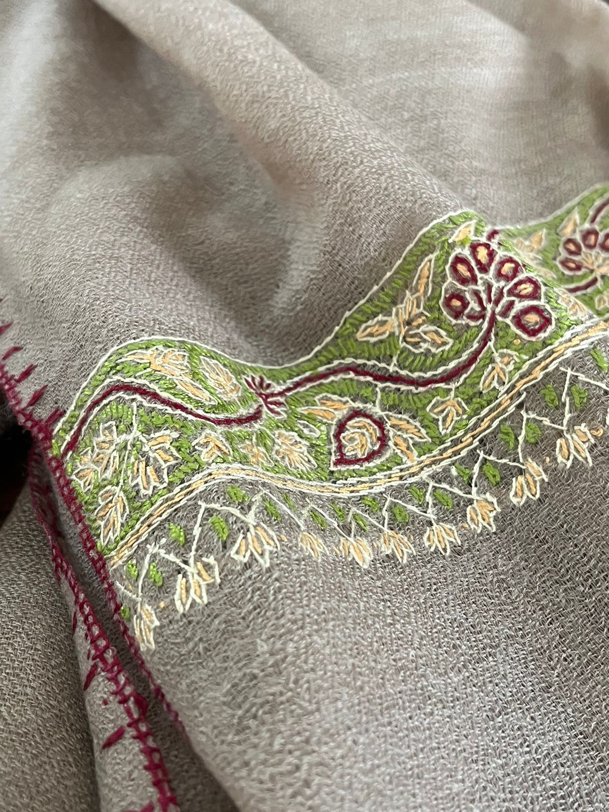 Beautiful Sozni Embroidered Handcrafted Woollen Stoles - Beige