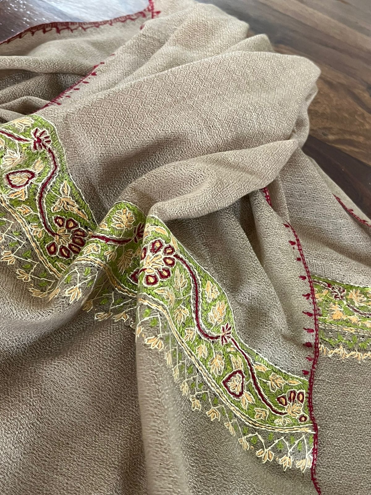 Beautiful Sozni Embroidered Handcrafted Woollen Stoles - Beige