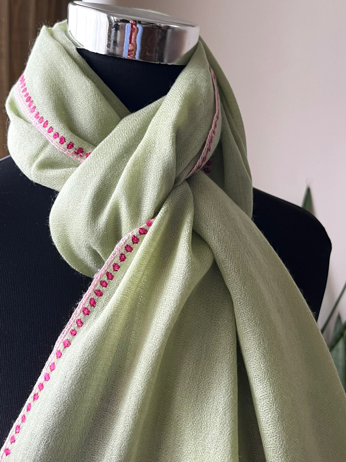 Beautiful Sozni Embroidered Handcrafted Woollen Stoles - Pista Green