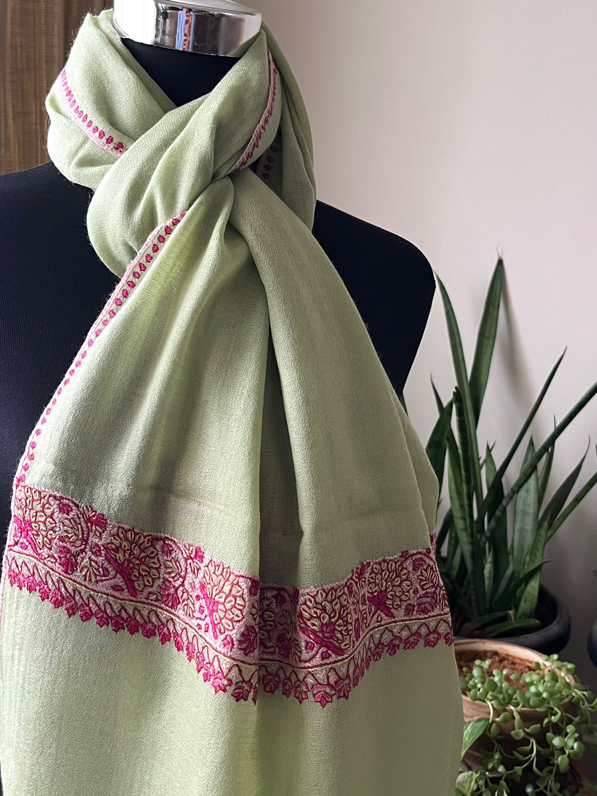 Beautiful Sozni Embroidered Handcrafted Woollen Stoles - Pista Green
