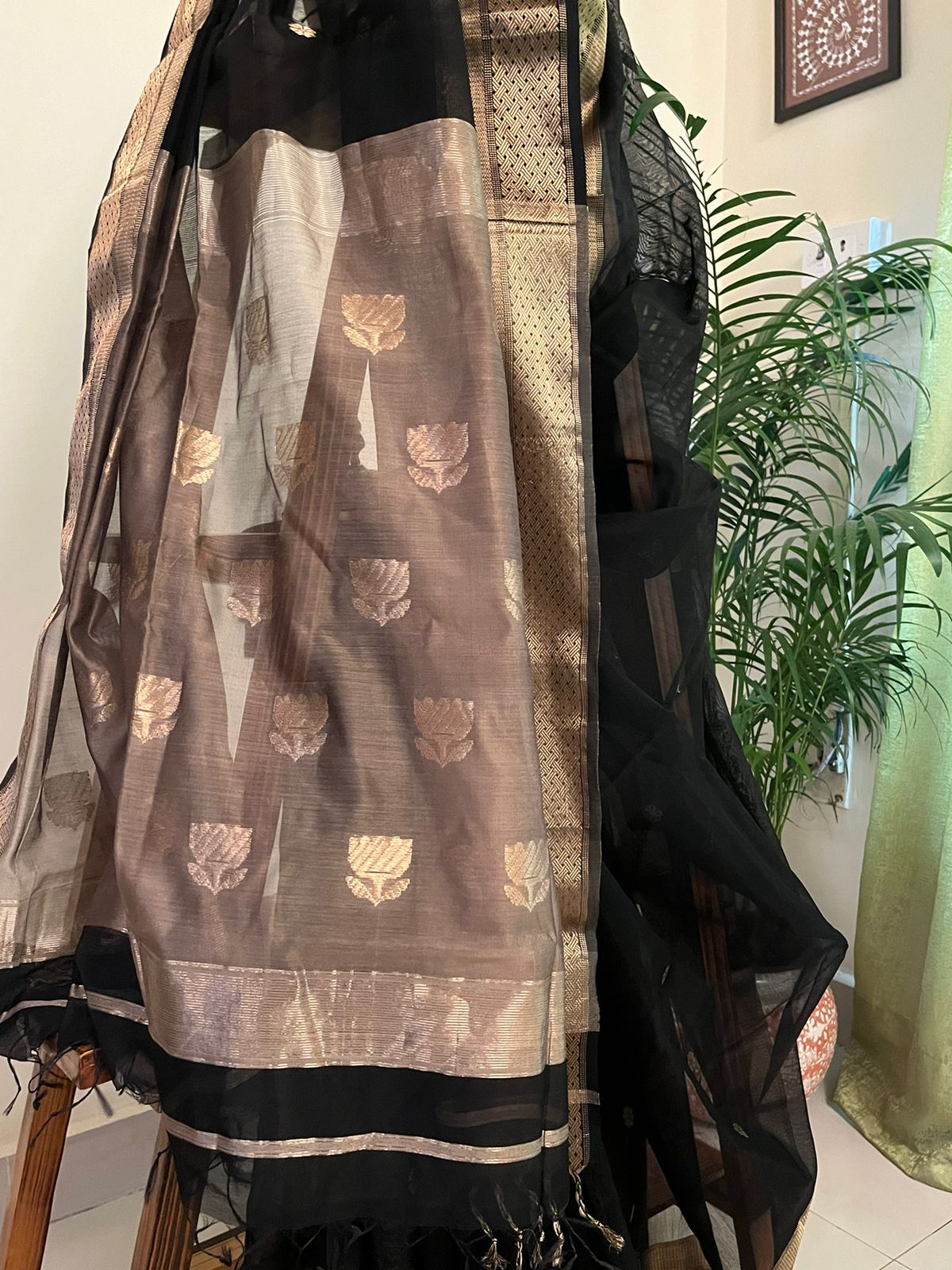 Maheshwari Handwoven Saree in Black and Gold