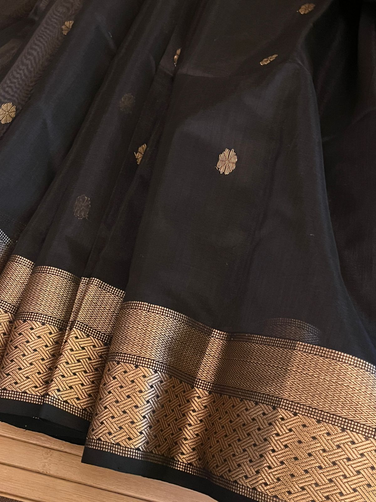 Maheshwari Handwoven Saree in Black and Gold