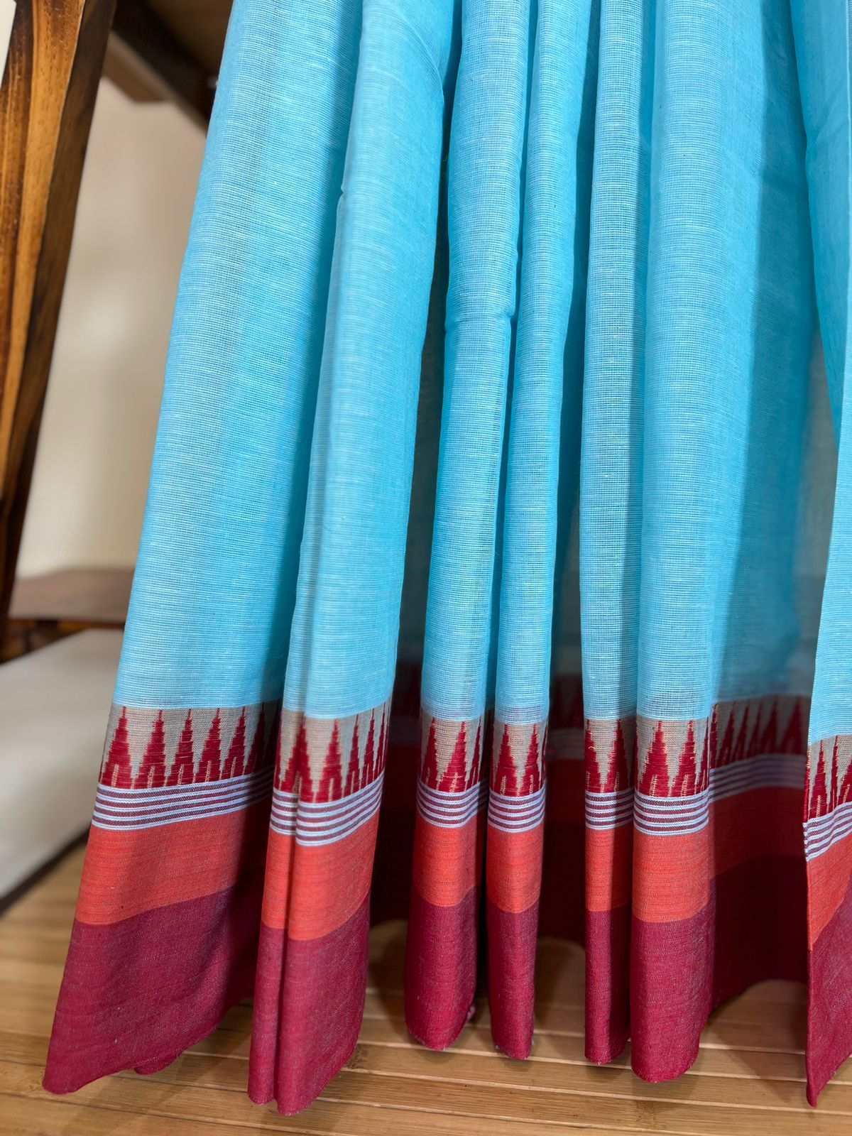 Handwoven Pure Bengal Cotton Saree - True Blue