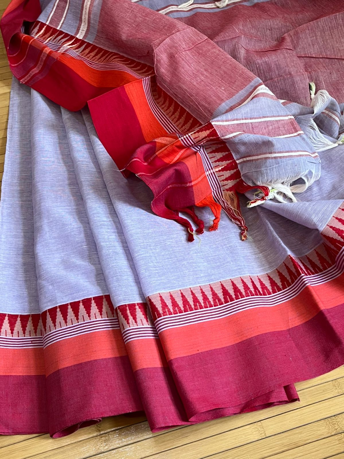 Handwoven Pure Bengal Cotton Saree - Periwinkle