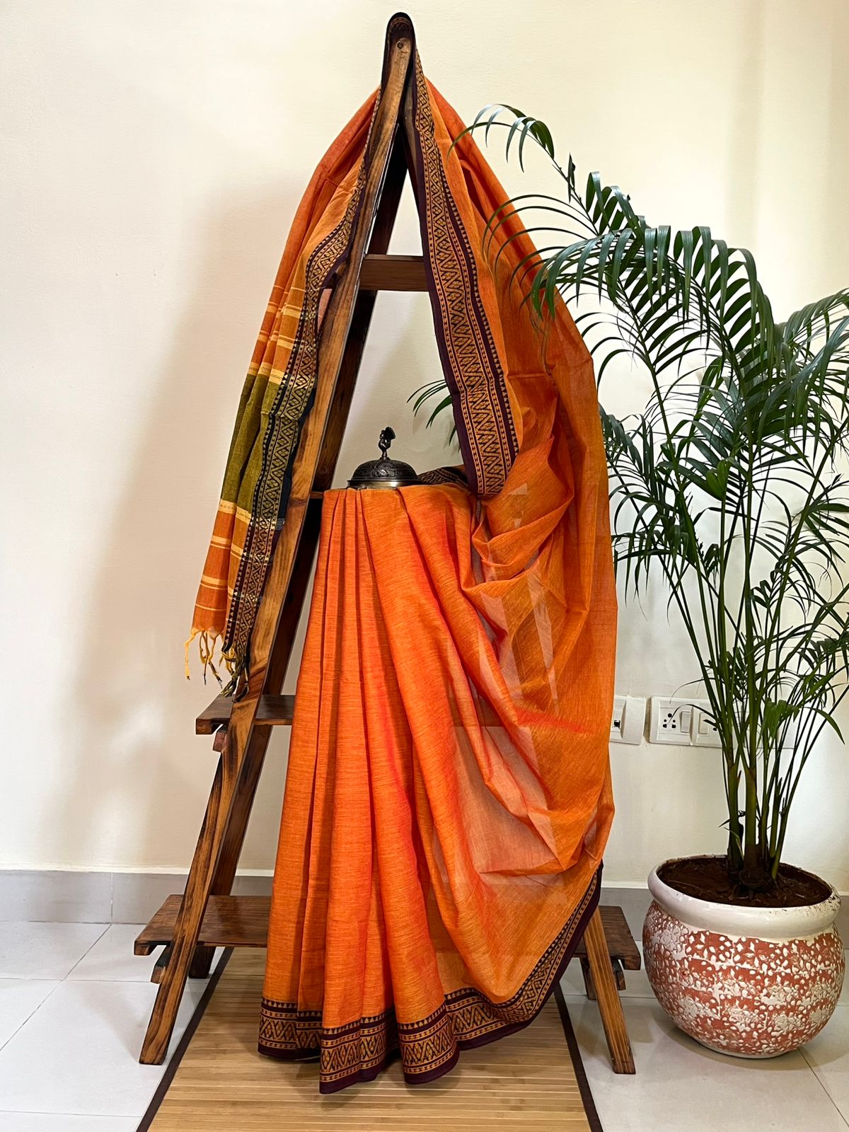 Pure Cotton Bengal Handloom saree - Orange