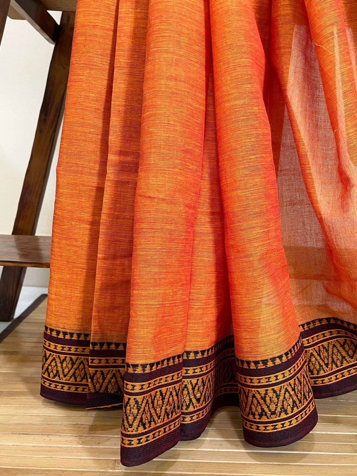 Pure Cotton Bengal Handloom saree - Orange