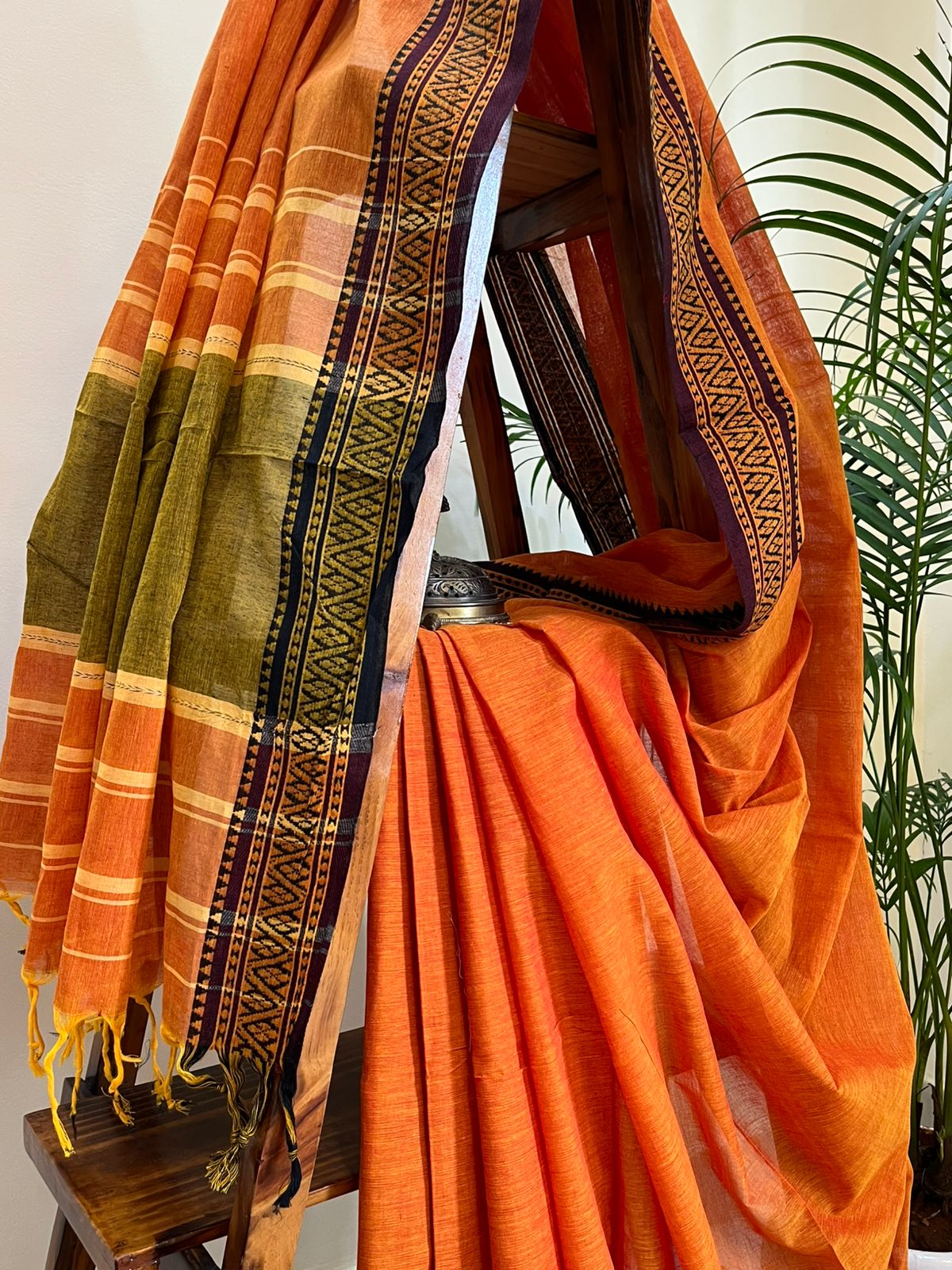 Pure Cotton Bengal Handloom saree - Orange